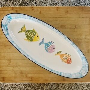 Vintage World Market Fish Oval Serving Platter Stoneware Made In Italy 🇮🇹 22.5"